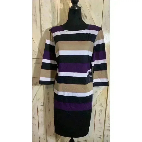 RN Studio by Ronni Nicole Women’s Dress 3/4 Sleeves Striped Multicolor Size 12P - Picture 5 of 9